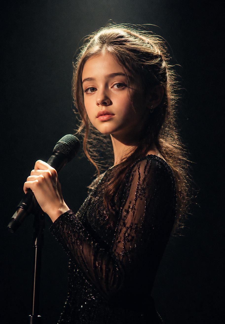 Young singer under a soft spotlight
